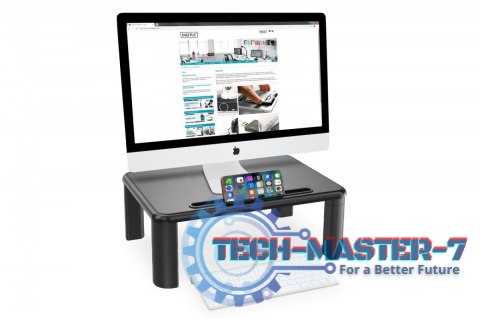 Podstawka pod monitor regulowana z drewnianym blatem do 10kg Czarna Podstawka pod monitor regulowana z drewnianym blatem do 10kg Czarna