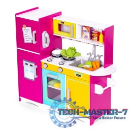 Duża drewniana kuchnia dla dzieci kolorowa otwierana lodówka piekarnik mikrofalówka ECOTOYS ECOTOYS