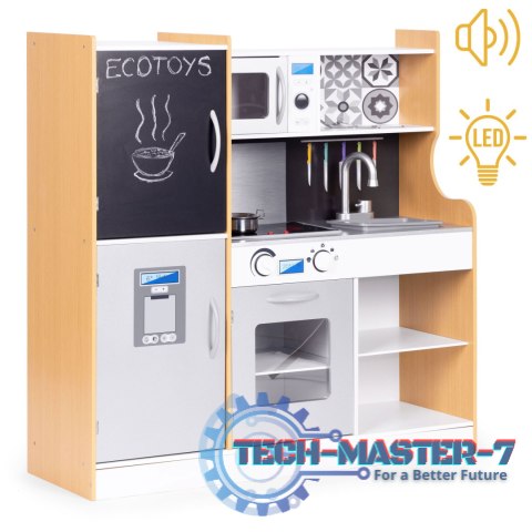 Kuchnia dla dzieci z dźwiękiem i LED tablica kredowa metalowe akcesoria MDF +3 lata ECOTOYS ECOTOYS