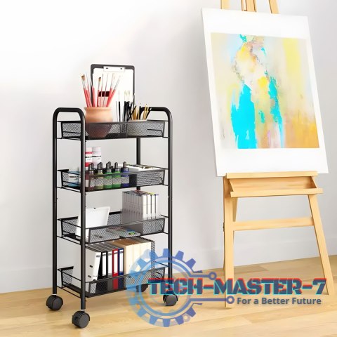 Regał organizer pomocnik do kuchni łazienki metalowy 4 półki kółka czarny ModernHome ModernHome Regał organizer pomocnik do kuchni łazienki metalowy 4 półki kółka czarny ModernHome ModernHome