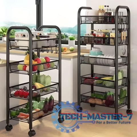Regał organizer pomocnik do kuchni łazienki metalowy 4 półki kółka czarny ModernHome ModernHome Regał organizer pomocnik do kuchni łazienki metalowy 4 półki kółka czarny ModernHome ModernHome