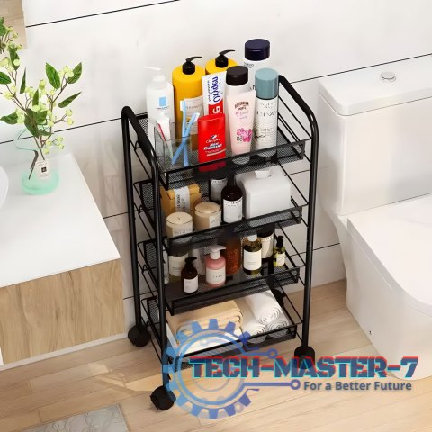 Regał organizer pomocnik do kuchni łazienki metalowy 4 półki kółka czarny ModernHome ModernHome Regał organizer pomocnik do kuchni łazienki metalowy 4 półki kółka czarny ModernHome ModernHome