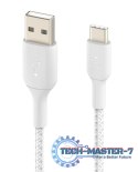 Kabel Braided USB-C USB-A 15cm biały