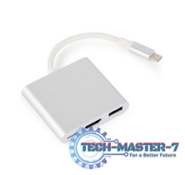 Adapter USB typ C srebrny USB C, USB A 3.0, HDMI