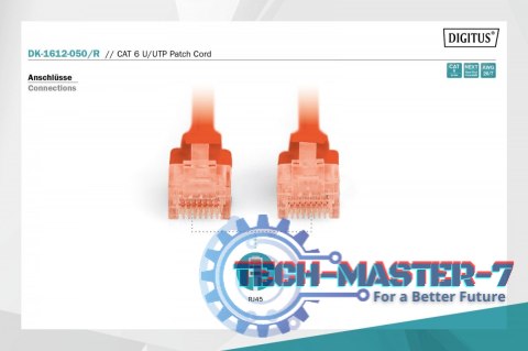 Patch cord U/UTP kat.6 PVC 5m czerwony Patch cord U/UTP kat.6 PVC 5m czerwony