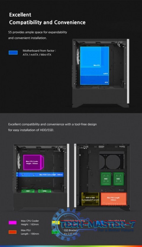 Obudowa S5 Black ATX Mid Tower PC Case RGB fan TG Obudowa S5 Black ATX Mid Tower PC Case RGB fan TG