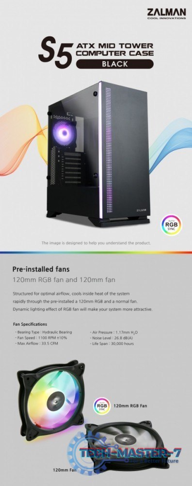 Obudowa S5 Black ATX Mid Tower PC Case RGB fan TG Obudowa S5 Black ATX Mid Tower PC Case RGB fan TG