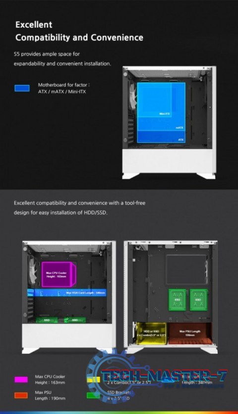 Obudowa S5 WHITE ATX Mid Tower PC Case RGB fan TG Obudowa S5 WHITE ATX Mid Tower PC Case RGB fan TG