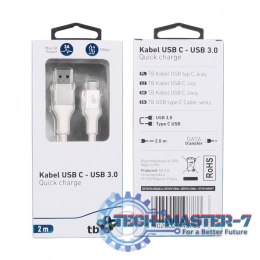 Kabel USB 3.0 - USB C 2m PREMIUM 3A biały TPE