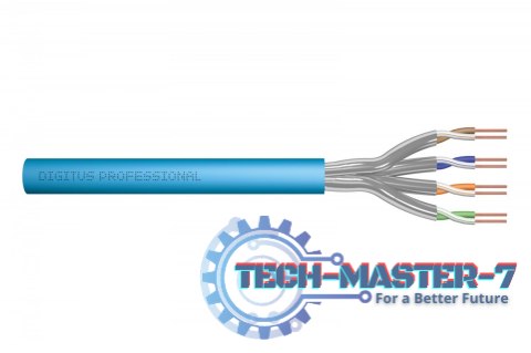 Kabel teleinformatyczny instalacyjny kat.6A, S/FTP, Eca, drut, AWG 23/1, LSOH, 100m ofoliowany Niebieski
