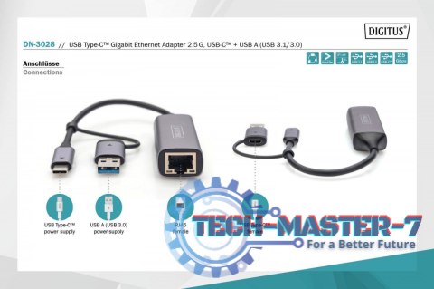 Karta sieciowa przewodowa USB 3.1 Typ C + USB A do 1x RJ45 2.5 Gigabit Ethernet 10/100/1000/2500Mbps Karta sieciowa przewodowa USB 3.1 Typ C + USB A do 1x RJ45 2.5 Gigabit Ethernet 10/100/1000/2500Mbps