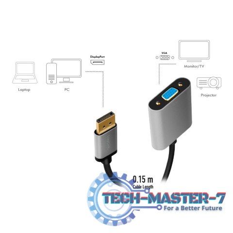 Adapter DP do VGA 1080p 60Hzc Aluminiowy 0.15m Adapter DP do VGA 1080p 60Hzc Aluminiowy 0.15m