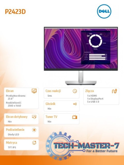 Monitor P2423D 23.8 cali IPS LED QHD (2560x1440)/16:9/HDMI/DP/5xUSB 3.2/3Y AES Monitor P2423D 23.8 cali IPS LED QHD (2560x1440)/16:9/HDMI/DP/5xUSB 3.2/3Y AES