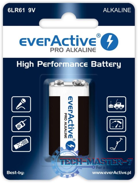 Baterie EVERACTIVE Alkaliczna PP3 (9V, 6LR61, 6F22, 6R61) 650mAh 1 szt. EV6LR61-PRO Baterie EVERACTIVE Alkaliczna PP3 (9V, 6LR61, 6F22, 6R61) 650mAh 1 szt. EV6LR61-PRO