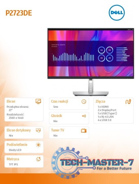Monitor P2723DE 27 cali IPS LED QHD (2560x1440)/16:9/HDMI/DP/USB-C/4xUSB 3.2/RJ45/3Y AES&PPG Monitor P2723DE 27 cali IPS LED QHD (2560x1440)/16:9/HDMI/DP/USB-C/4xUSB 3.2/RJ45/3Y AES&PPG