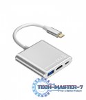 Adapter HUB USB C 3w1 - HDMI, USB, PD srebrny