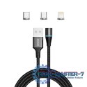 Kabel magnetyczny USB - USB typ C, Micro i Lightning, czarny, 1m, CL-152