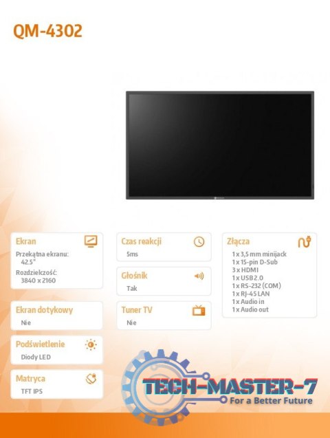Monitor wielkoformatowy QM-4302 CZARNY 43 cale Monitor wielkoformatowy QM-4302 CZARNY 43 cale