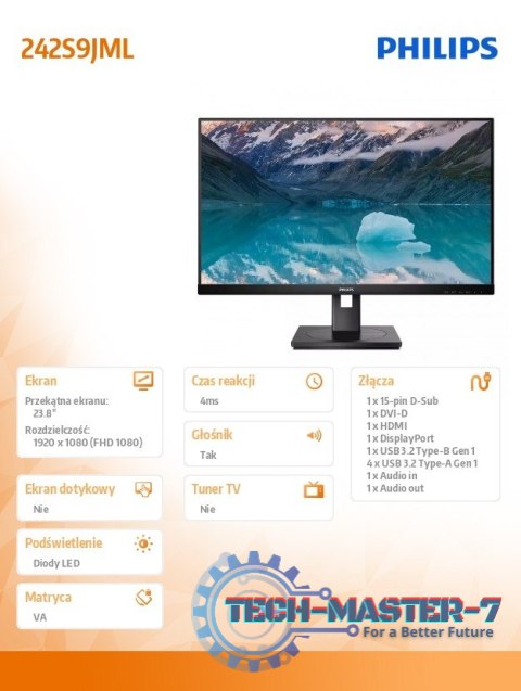 Monitor 23,8 cali 242S9JML VA DVI HDMI DP Pivot Monitor 23,8 cali 242S9JML VA DVI HDMI DP Pivot