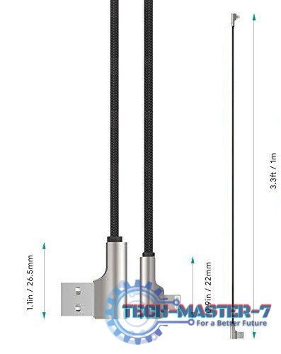 CB-AL04 Czarny OEM nylonowy kabel USB - Lightning | 1m | wtyki 90 stopni | certyfikat MFi CB-AL04 Czarny OEM nylonowy kabel USB - Lightning | 1m | wtyki 90 stopni | certyfikat MFi