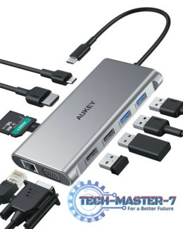 CB-C89 aluminiowy Hub USB-C | 10w1 | RJ45 Ethernet 10/100/1000Mbps | 4xUSB | HDMI 4k@30Hz | SD i microSD | USB-C Power Delivery 