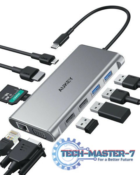 CB-C89 aluminiowy Hub USB-C | 10w1 | RJ45 Ethernet 10/100/1000Mbps | 4xUSB | HDMI 4k@30Hz | SD i microSD | USB-C Power Delivery 