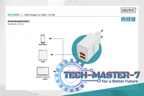 Ładowarka sieciowa zasilacz 2x USB-A 15,5W Biała Ładowarka sieciowa zasilacz 2x USB-A 15,5W Biała
