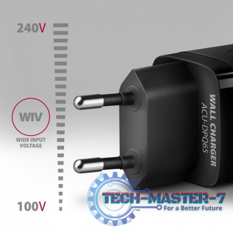 ACU-DPQ65 Ładowarka sieciowa, GaN 65W, 3x port (USB-A + dual USB-C), PD3.0/QC4+/PPS/Apple, czarna ACU-DPQ65 Ładowarka sieciowa, GaN 65W, 3x port (USB-A + dual USB-C), PD3.0/QC4+/PPS/Apple, czarna