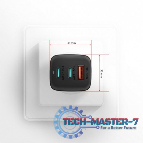 ACU-DPQ65 Ładowarka sieciowa, GaN 65W, 3x port (USB-A + dual USB-C), PD3.0/QC4+/PPS/Apple, czarna ACU-DPQ65 Ładowarka sieciowa, GaN 65W, 3x port (USB-A + dual USB-C), PD3.0/QC4+/PPS/Apple, czarna