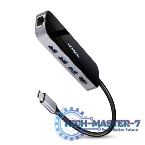 HMC-6GL Wieloportowy hub USB 6in1, 5Gbps, 3x USB-A, HDMI 4K/30Hz, GLAN, PD 100W, 20cm USB-C kabel