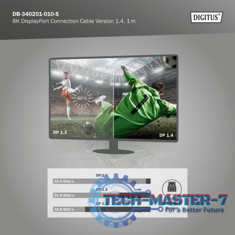 Kabel połączeniowy PREMIUM DisplayPort 8K60Hz UHD DP/DP M/M 1m Czarny Kabel połączeniowy PREMIUM DisplayPort 8K60Hz UHD DP/DP M/M 1m Czarny