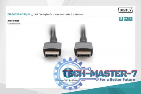 Kabel połączeniowy PREMIUM DisplayPort 8K60Hz UHD DP/DP M/M 3m Czarny Kabel połączeniowy PREMIUM DisplayPort 8K60Hz UHD DP/DP M/M 3m Czarny