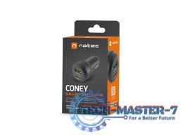 Ładowarka samochodowa Coney 1x USB 1x USB-C QC 3.0 48W Czarna