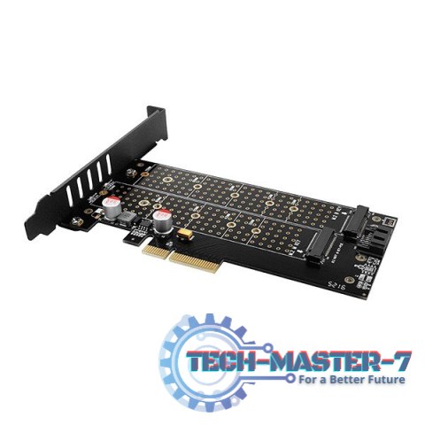 PCEM2-DC Adapter wewnętrzny PCIe x4, 1x M.2 NVMe M-key + 1x SATA B-key slot, chłodnica, SP & LP + radiator PCEM2-DC Adapter wewnętrzny PCIe x4, 1x M.2 NVMe M-key + 1x SATA B-key slot, chłodnica, SP & LP + radiator