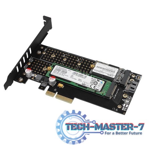 PCEM2-DC Adapter wewnętrzny PCIe x4, 1x M.2 NVMe M-key + 1x SATA B-key slot, chłodnica, SP & LP + radiator PCEM2-DC Adapter wewnętrzny PCIe x4, 1x M.2 NVMe M-key + 1x SATA B-key slot, chłodnica, SP & LP + radiator
