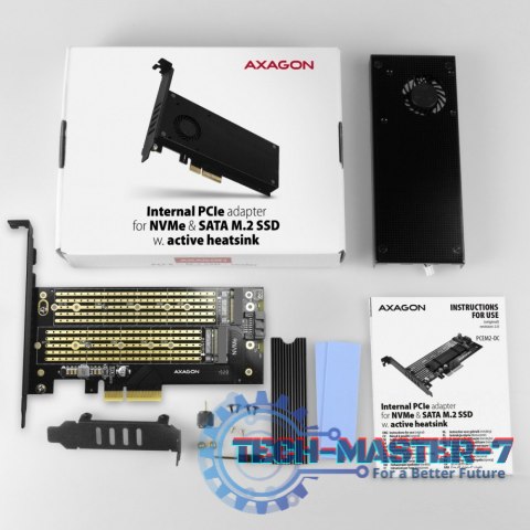 PCEM2-DC Adapter wewnętrzny PCIe x4, 1x M.2 NVMe M-key + 1x SATA B-key slot, chłodnica, SP & LP + radiator PCEM2-DC Adapter wewnętrzny PCIe x4, 1x M.2 NVMe M-key + 1x SATA B-key slot, chłodnica, SP & LP + radiator