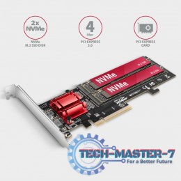 PCEM2-ND Kontroler PCIe x 8, 2x slot M.2 NVMe M-key RAID wsparcie dla płyt bez bifurkacji, w zestawie, SP & LP
