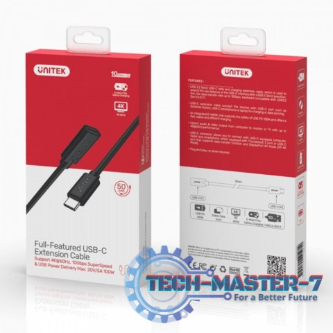 Przedłużacz USB-C 3.1 GEN 2; 4K; PD 100W; 0,5m; M/F; C14086BK Przedłużacz USB-C 3.1 GEN 2; 4K; PD 100W; 0,5m; M/F; C14086BK