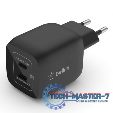 Ładowarka podwójna ścienna 45W USB-C GAN z PPS czarna Ładowarka podwójna ścienna 45W USB-C GAN z PPS czarna