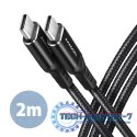 BUCM-CM20AB Kabel USB-C - USB-C 2.0, 2m, PD 60W, 3A, ALU, oplot Czarny