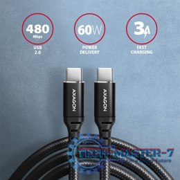 BUCM-CM30AB Kabel USB-C - USB-C 2.0, 3m, PD 60W, 3A, ALU, oplot, Czarny
