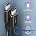 BUCM-CM30AB Kabel USB-C - USB-C 2.0, 3m, PD 60W, 3A, ALU, oplot, Czarny