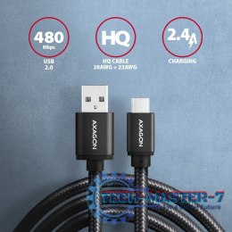 BUMM-AM15AB Kabel MicroUSB - USB-A, 1.5m, USB 2.0, 2.4A, ALU, oplot, Czarny