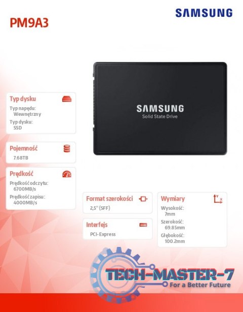 Dysk SSD PM9A3 U.2 DCT 7680GB MZQL27T6HBLA-00W07 Dysk SSD PM9A3 U.2 DCT 7680GB MZQL27T6HBLA-00W07