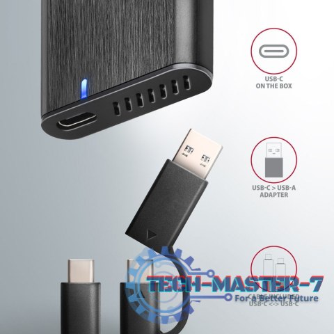 EEM2-SB2 Obudowa zewnętrzna aluminiowa bezśrubowa USB-C 3.2 Gen 2 - M.2 NVMe / SATA SSD 30-80mm ALU pudełko czarne + USB-A - USB EEM2-SB2 Obudowa zewnętrzna aluminiowa bezśrubowa USB-C 3.2 Gen 2 - M.2 NVMe / SATA SSD 30-80mm ALU pudełko czarne + USB-A - USB