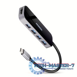 HMC-6H4A Wieloportowy hub 4x USB-A + HDMI, USB-C 3.2 Gen 1, PD 100W, 20cm USB-C kabel