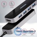 HMC-6H4A Wieloportowy hub 4x USB-A + HDMI, USB-C 3.2 Gen 1, PD 100W, 20cm USB-C kabel