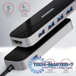 HMC-6H4A Wieloportowy hub 4x USB-A + HDMI, USB-C 3.2 Gen 1, PD 100W, 20cm USB-C kabel