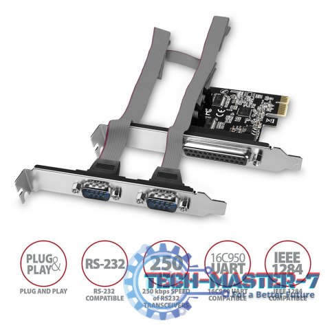PCEA-PSN Kontroler PCIe 1x port równoległy LPT + 2x port szeregowy RS232 250 kbps, w zestawie SP & LP PCEA-PSN Kontroler PCIe 1x port równoległy LPT + 2x port szeregowy RS232 250 kbps, w zestawie SP & LP