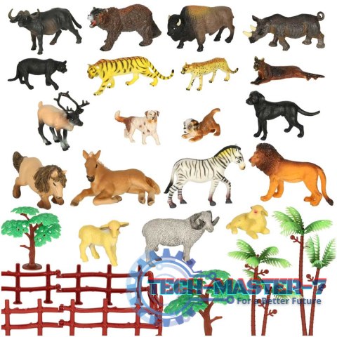 Figurki zwierząt zwierzęta zoo safari farma akcesoria skrzynka 31 el.